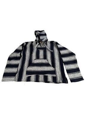Earth Ragz Baja Hoodie Striped Pullover Black & White XL 50% Polyester 40% Acryl